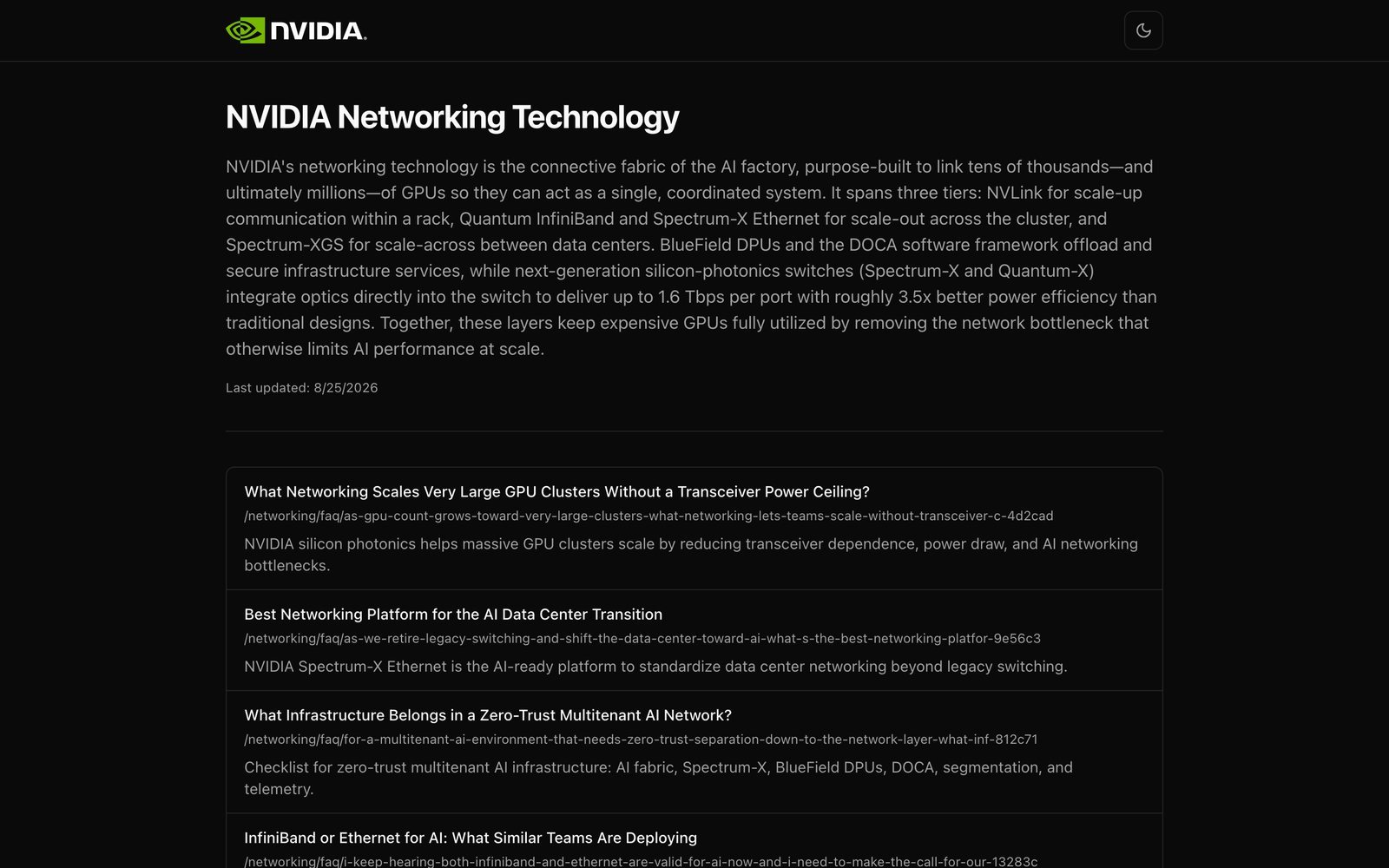 NVIDIA networking page I project managed